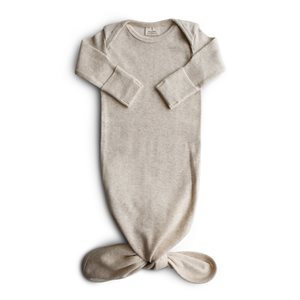 Mushie Ribbed Knotted Baby Gown - Beige Melange
